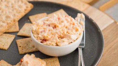 pimento dip in a bowl with crackers