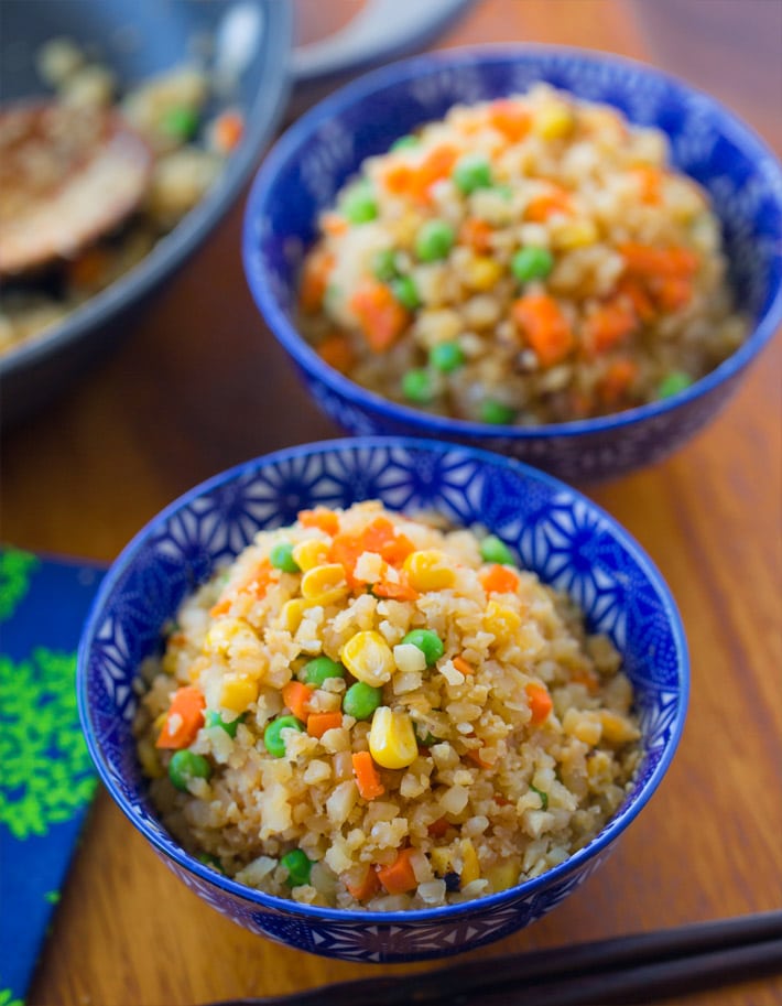 Receta vegana de arroz frito con coliflor