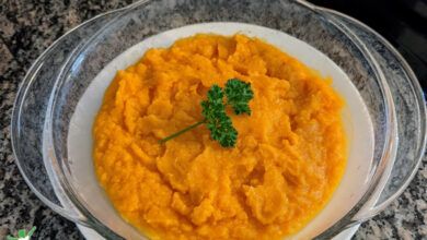 fermented sweet potatoes in a glass bowl on granite countertop