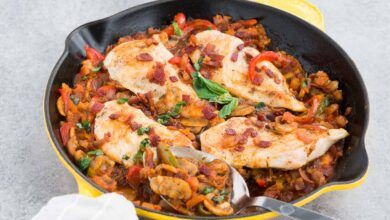 Italian chicken and vegetables in a large skillet