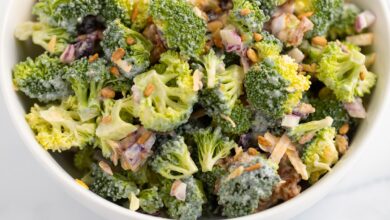 healthy broccoli salad makeover with Greek yogurt dressing
