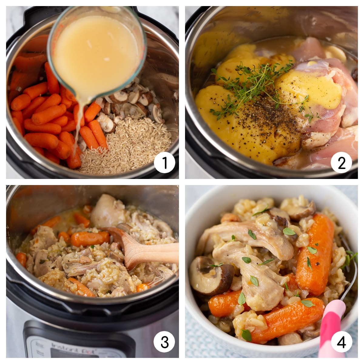 Proceso paso a paso sobre cómo cocinar pollo y arroz en Instant Pot