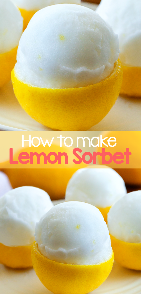 Sorbete de limón de lujo de 3 ingredientes en cáscara de limón