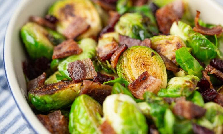 delicious brussels sprouts cooked with bacon