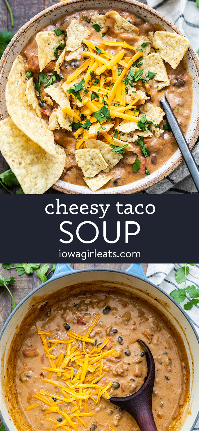 collage de fotos de sopa de taco y queso