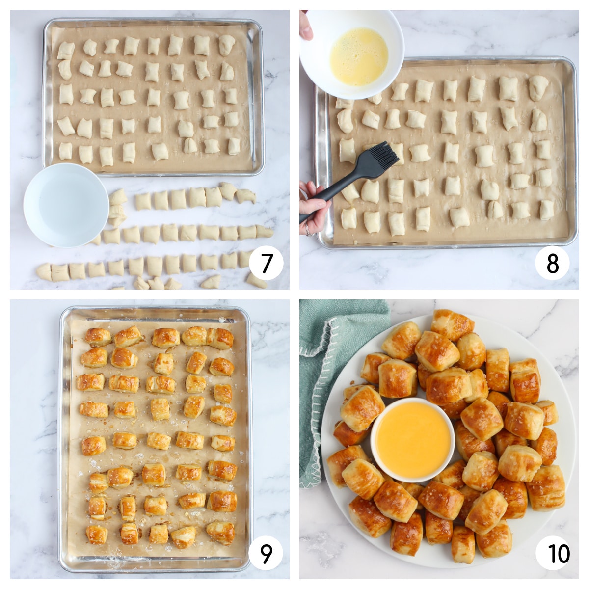 Imágenes de proceso que muestran cómo hacer esta receta casera de pretzels.