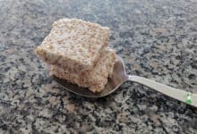 homemade marshmallow krispies bars on granite counter